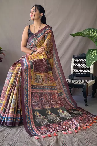 Yellow art silk  woven saree