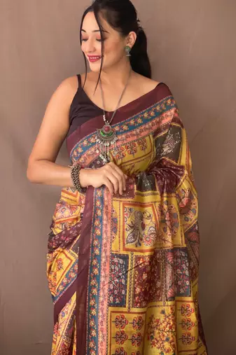 Yellow art silk  woven saree