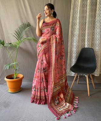 Baby pink art silk  woven saree 1