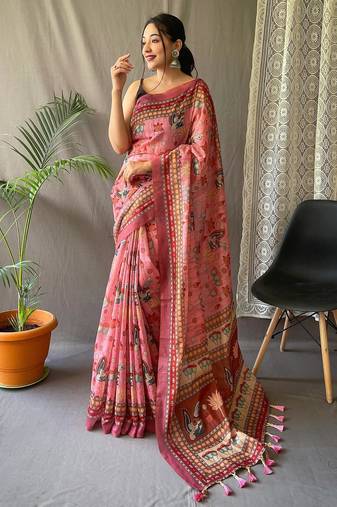 Baby pink art silk  woven saree
