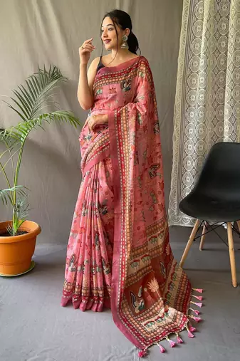 Baby pink art silk  woven saree