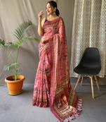 Baby pink art silk  woven saree
