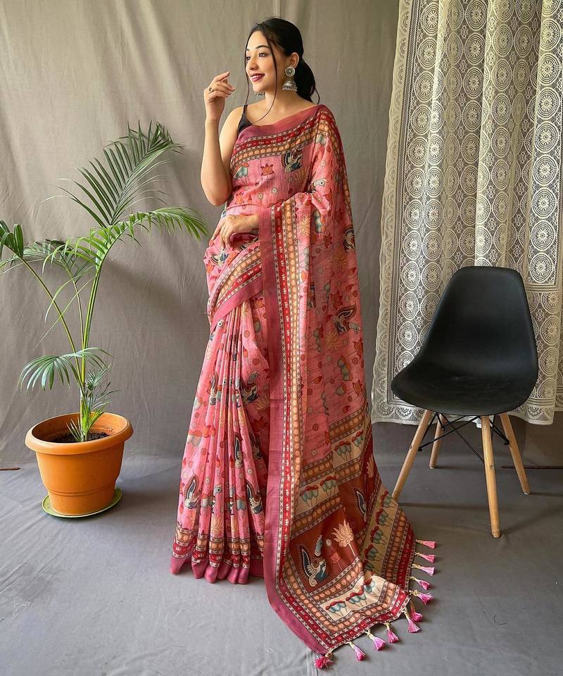 Baby pink art silk  woven saree