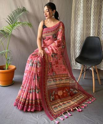 Baby pink art silk  woven saree 2
