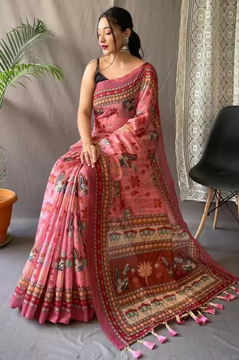 Baby pink art silk  woven saree