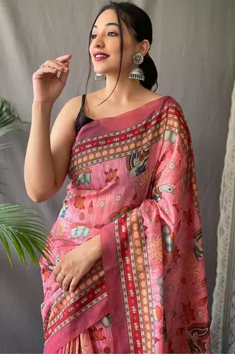 Baby pink art silk  woven saree