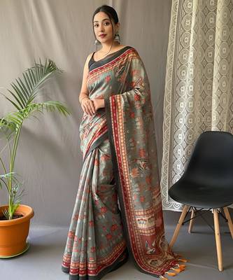 Green art silk  woven saree 1