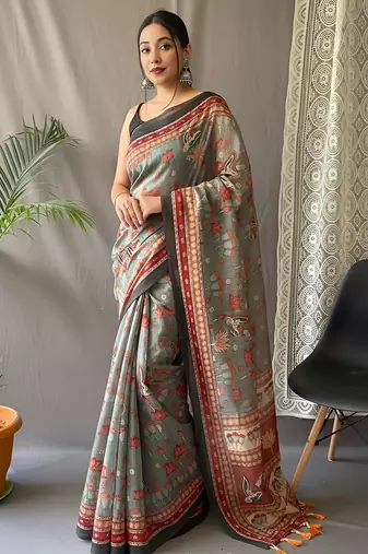 Green art silk  woven saree