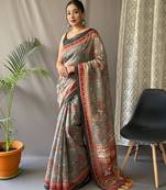 Green art silk  woven saree