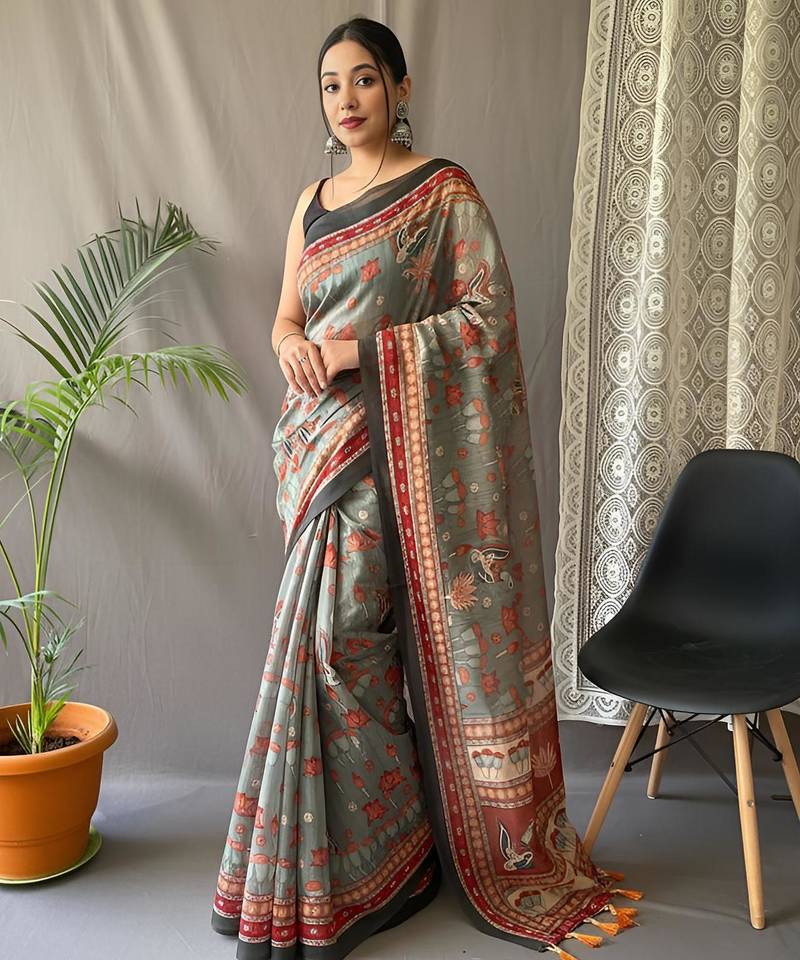 Green art silk  woven saree