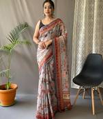 Grey art silk  woven saree