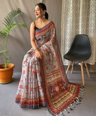 Grey art silk  woven saree 2