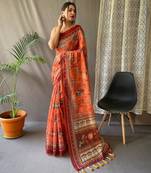 Orange art silk  woven saree