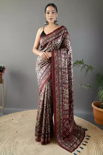 Black art silk  woven saree