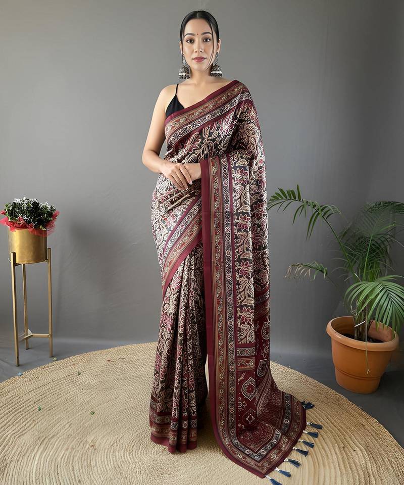 Black art silk  woven saree
