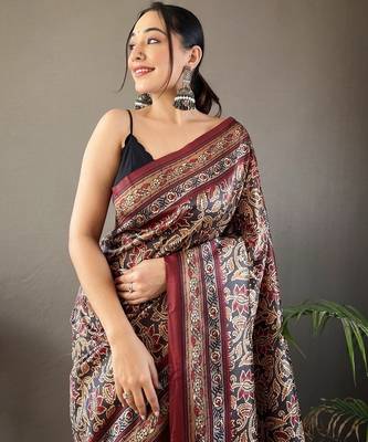 Black art silk  woven saree 4