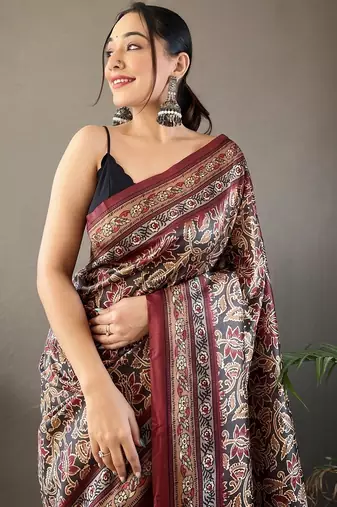 Black art silk  woven saree