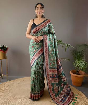 Green art silk  woven saree 1