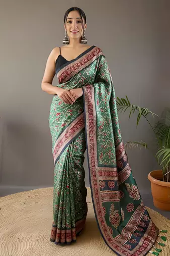 Green art silk  woven saree