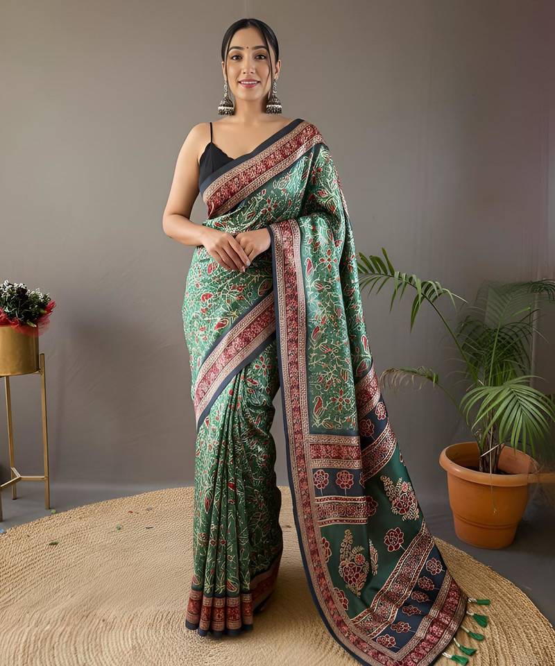 Green art silk  woven saree