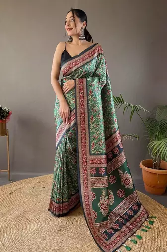 Green art silk  woven saree