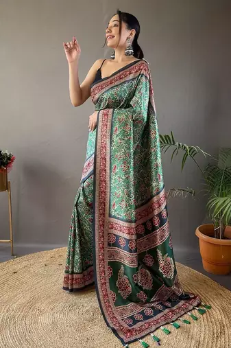 Green art silk  woven saree