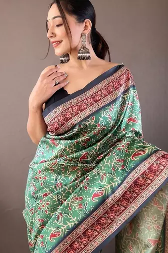 Green art silk  woven saree