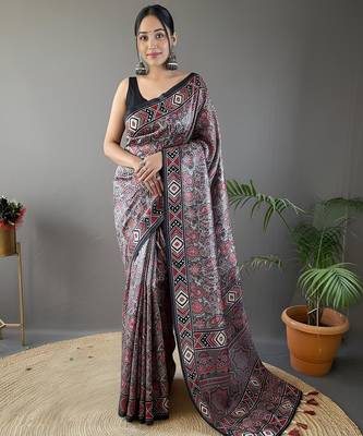 Grey art silk  woven saree 1