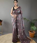 Grey art silk  woven saree