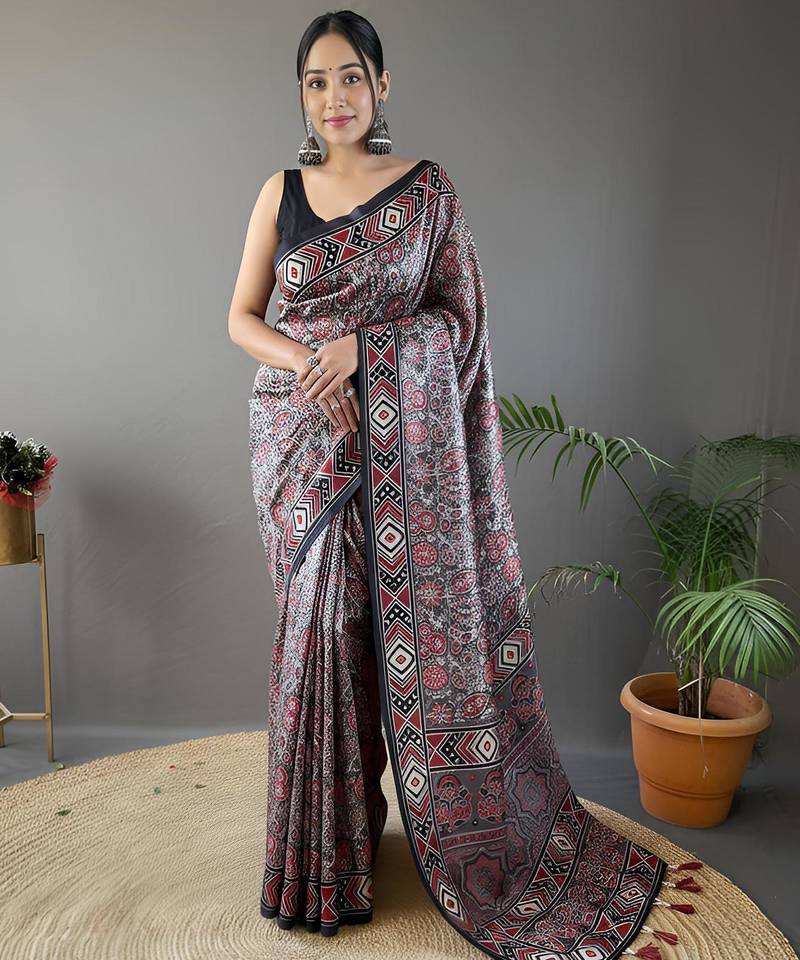 Grey art silk  woven saree