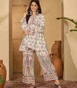 Printed v-neck tunic & trousers co-ords