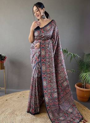 Grey art silk  woven saree 2