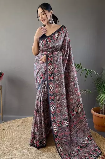 Grey art silk  woven saree