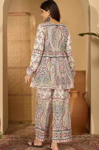 Printed v-neck tunic & trousers co-ords