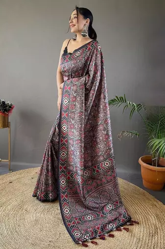 Grey art silk  woven saree