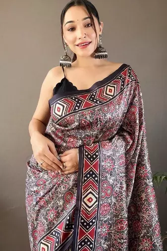 Grey art silk  woven saree
