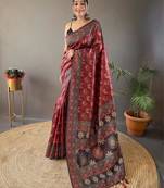 Red art silk  woven saree