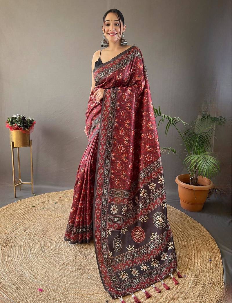 Red art silk  woven saree