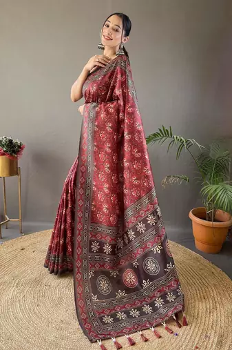 Red art silk  woven saree