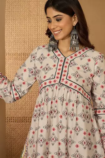 Printed v-neck tunic & trousers co-ords