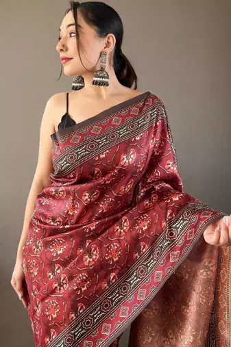 Red art silk  woven saree