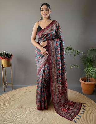 Teal art silk  woven saree 1