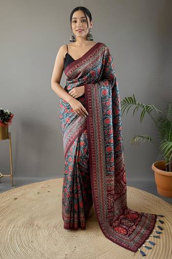 Teal art silk  woven saree