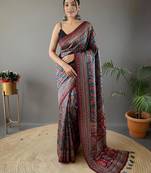 Teal art silk  woven saree