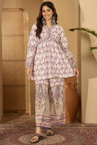 Printed pure cotton top with trousers co-ords