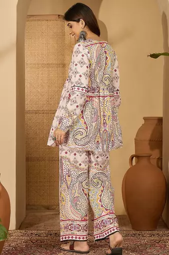 Printed pure cotton top with trousers co-ords