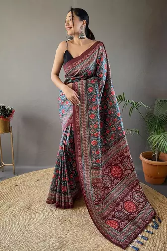 Teal art silk  woven saree
