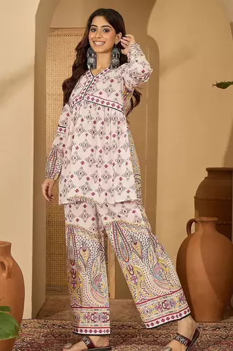 Printed pure cotton top with trousers co-ords