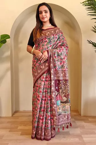Baby pink art silk  woven saree