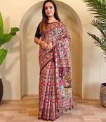 Baby pink art silk  woven saree